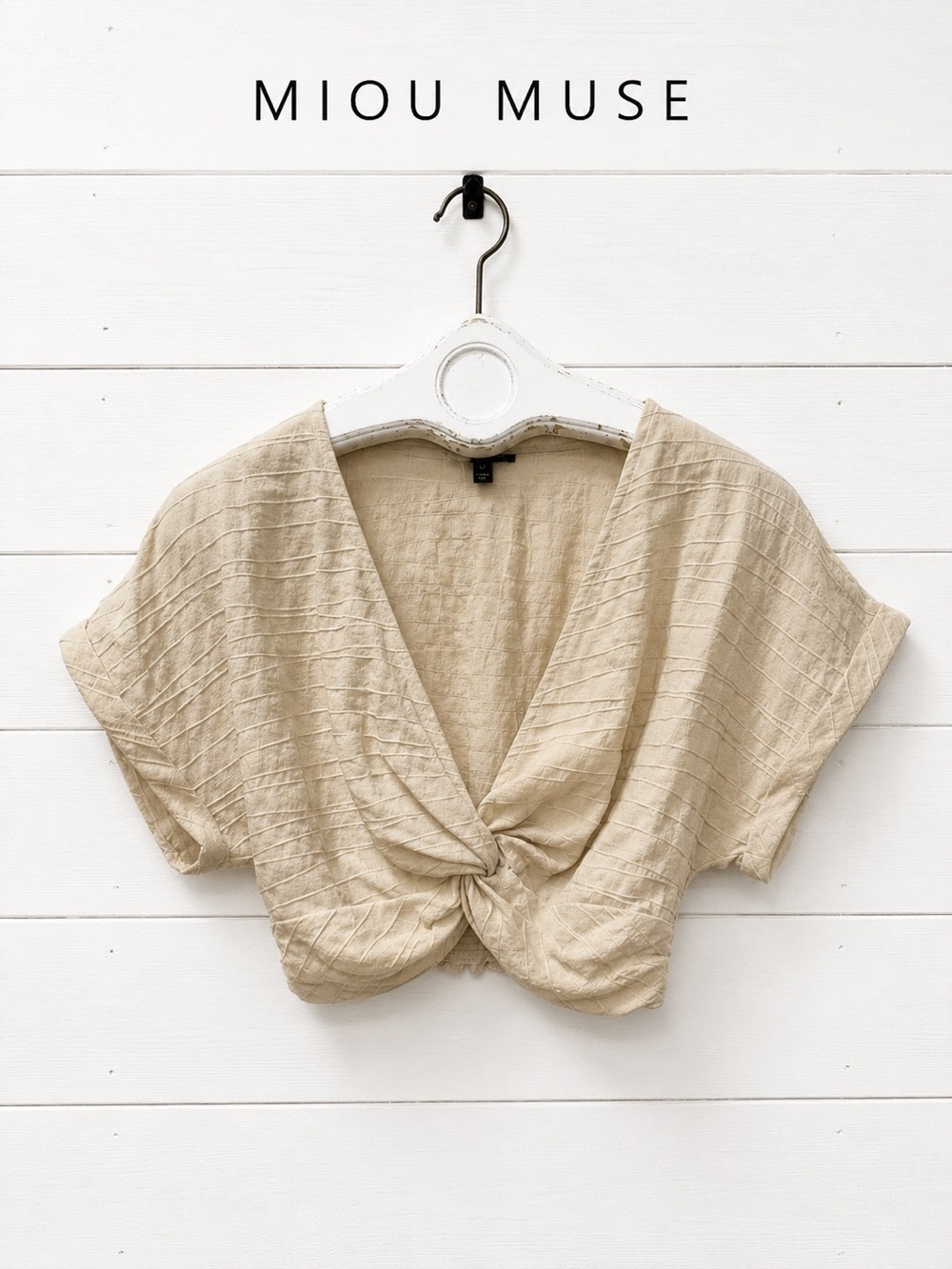 MIOU MUSE Beige Twist Front Crop Top Size S